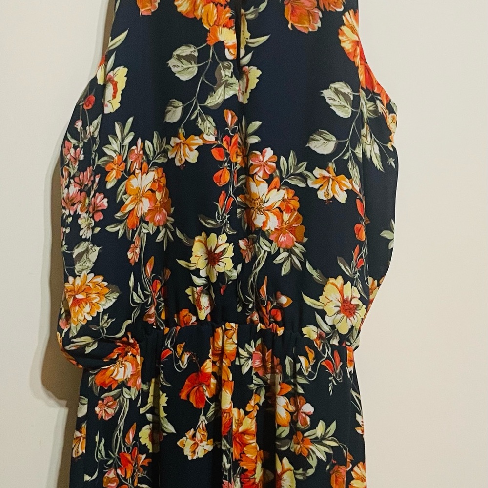 by & by Navy and Orange Floral Dress